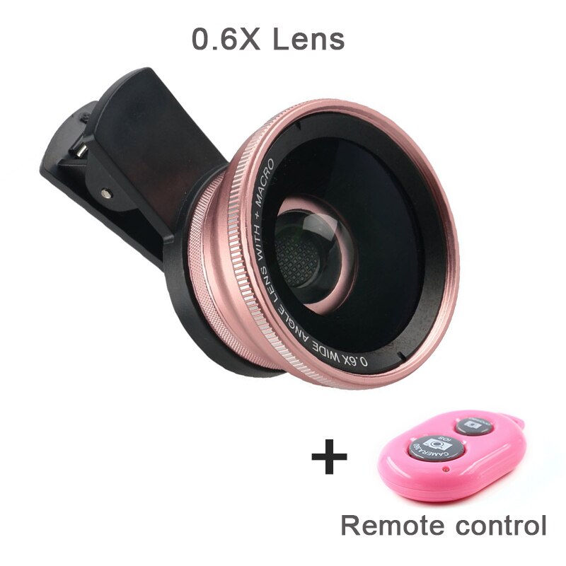 2 en 1 objectif de téléphone portable 4K HD 15X macro 0.6X objectif grand Angle pour iPhone 8 10 X Samsung LG Kit de caméra accessoires de téléphone portable: Rose Gold Set A