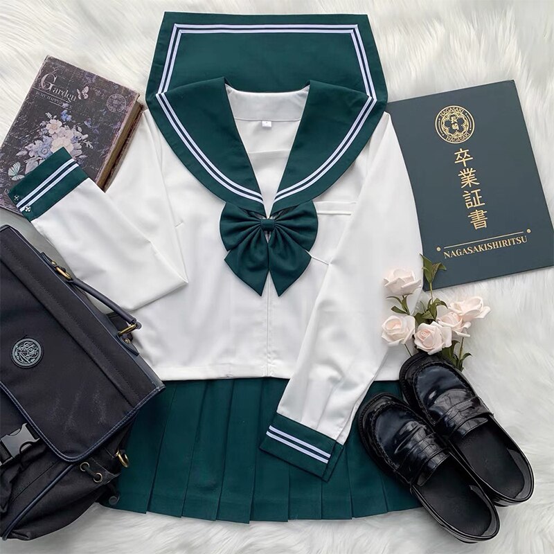 Uniforme scolaire japonais JK pour filles, Costume de Style collège japonais vert, Costume de marin pour femmes, chemise Sexy, jupe plissée, S-XXL