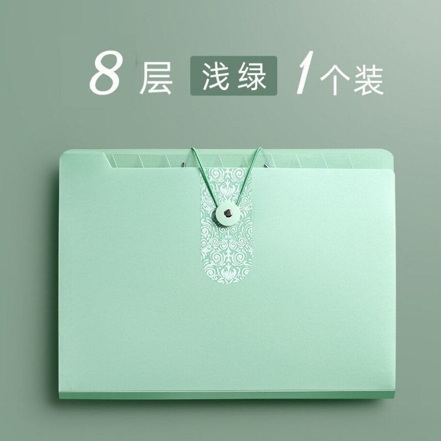 Multi-layer Storage Folder Box Large-capacity File Bag A4 Test Paper Clip Box Transparent Insert Document Organizer Organ Bag: 8 layers green