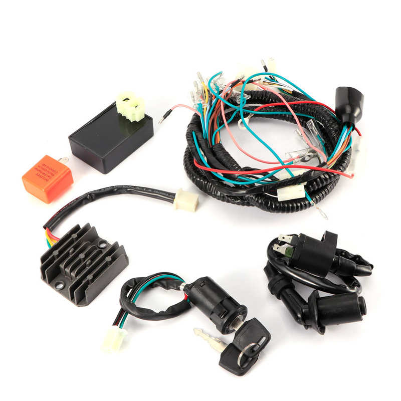 ignition strobe tester 1 Set Electrical Wiring Harness Kit Buzzer Ignition Keys Coil CDI Unit Fairing Fit