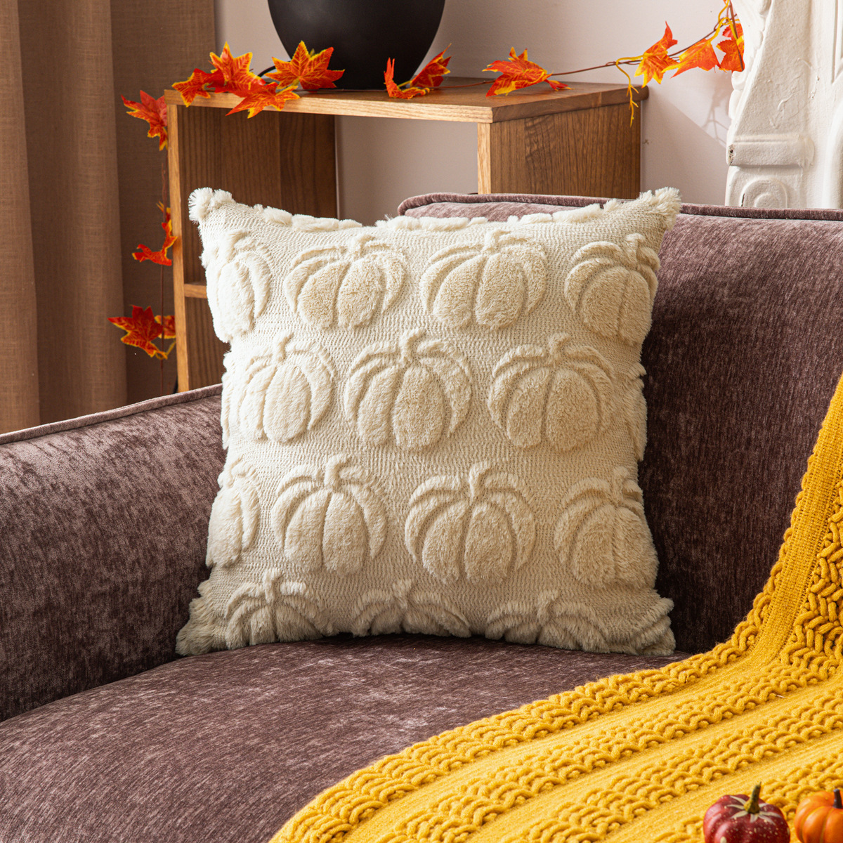 Poszewka na poduszkę pluszową z haftowaną dynią na Halloween Cojines Prosta poszewka na zagłówek Poduszka na poduszkę Halloween impreza kieszonkowe dzieci: M / zielone światło