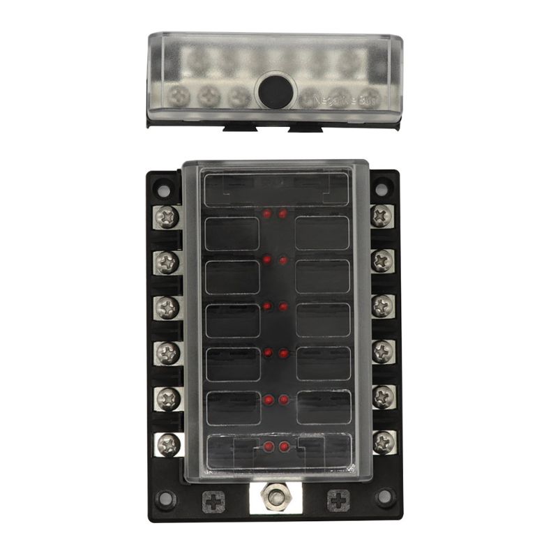 Porte-fusible 12 voies avec lumière de indicateur LED et jeu de barres négatif pour voiture 12/24V