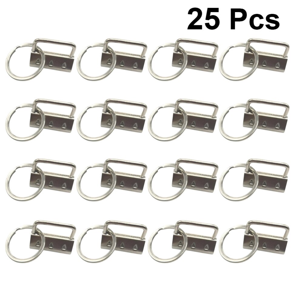25/50Pcs DIY Fabric Hardware Key Chain Fob Wristlet Hardware with Key Ring for Lanyard Luggage Strap Accessories（25mm, Silver)