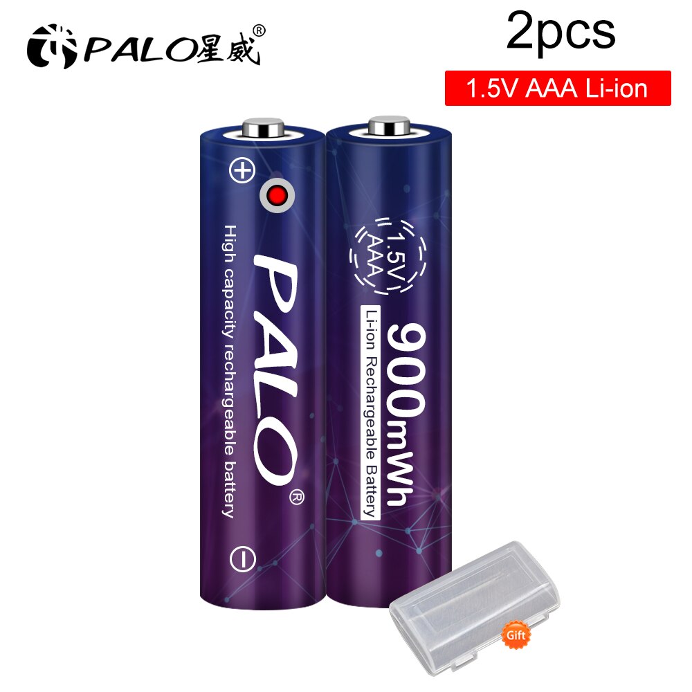 PALO AAA Battery 900mWh 1.5V Lithium-ion AAA rechargeable battery for Remote Control Toy light Batery 1.5v aaa li-ion battery: 2pcs AAA