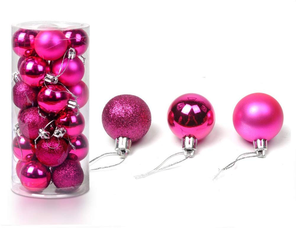 24 stücke Weihnachten Baum Ball Dekoration Party Hängen Ornament Flitter Anhänger Weihnachten Baum dekorationen für Heimat Mini Größe: Rose rot