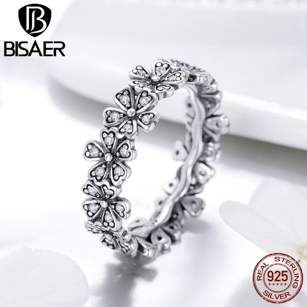 BISAER 925 Sterling Silver Jewelry Sets Daisy Flower Wedding Bride Bridal Jewelry Set Sterling Silver 925 Jewelry Anel Collar