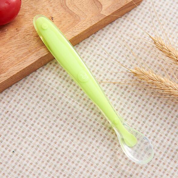 Cucharas de alimentación de bebé, vajilla para cubiertos para niños, cubiertos, cuchara, herramientas de silicona para de varias telas, lote, cucharón de sopa: green