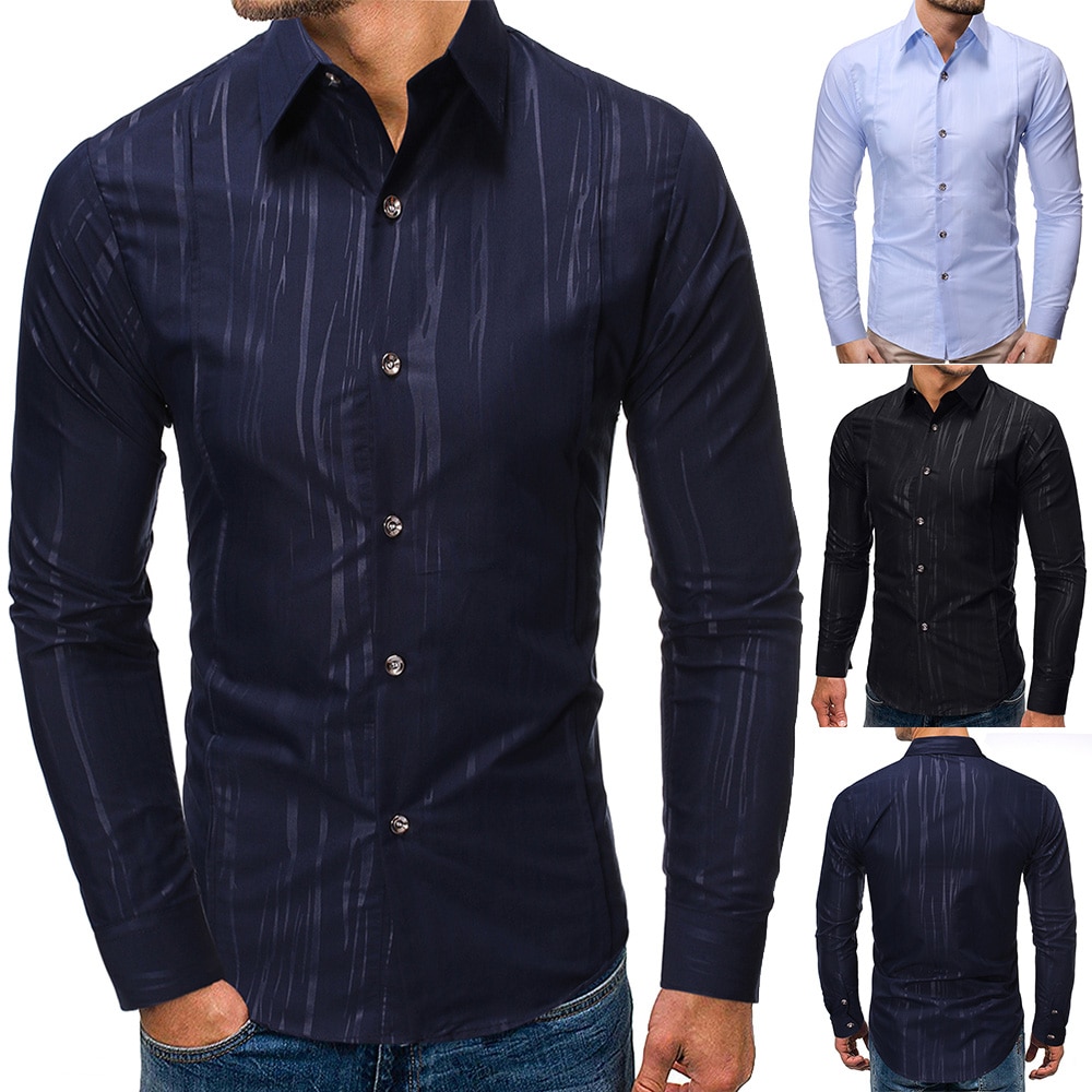 Men Shirts Arrivals Texture printing Slim Fit Male Shirt Solid Long Sleeve British Style Cotton Men's Shirt