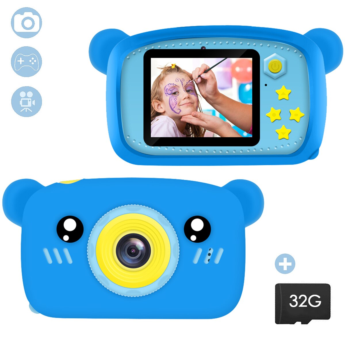 Soonhua Kids Mini Camera Draagbare 1920 Hd Scherm Camera Speelgoed 20MP Dual Lens Video Camera Nemen Foto 'S Met 32G Geheugenkaart: Blue Whale