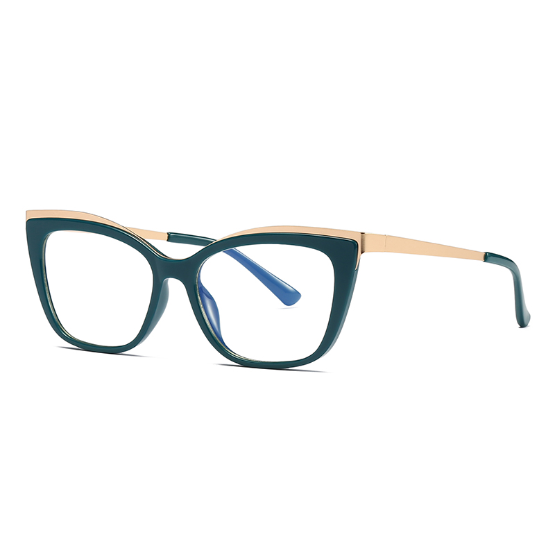 Women Cat Eye Glasses Frame Optical Eyewear Woman Female Full Rim Plastic Front Rim and Alloy Temple Legs: Green