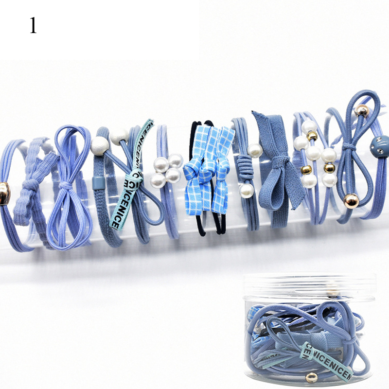 12Ps/Set Elastic Hair Bands For Hair Tie Blue Pink Women Girls Korean Flower Pearl Hair Bands Ponytail Holder Hair Accessories: 1