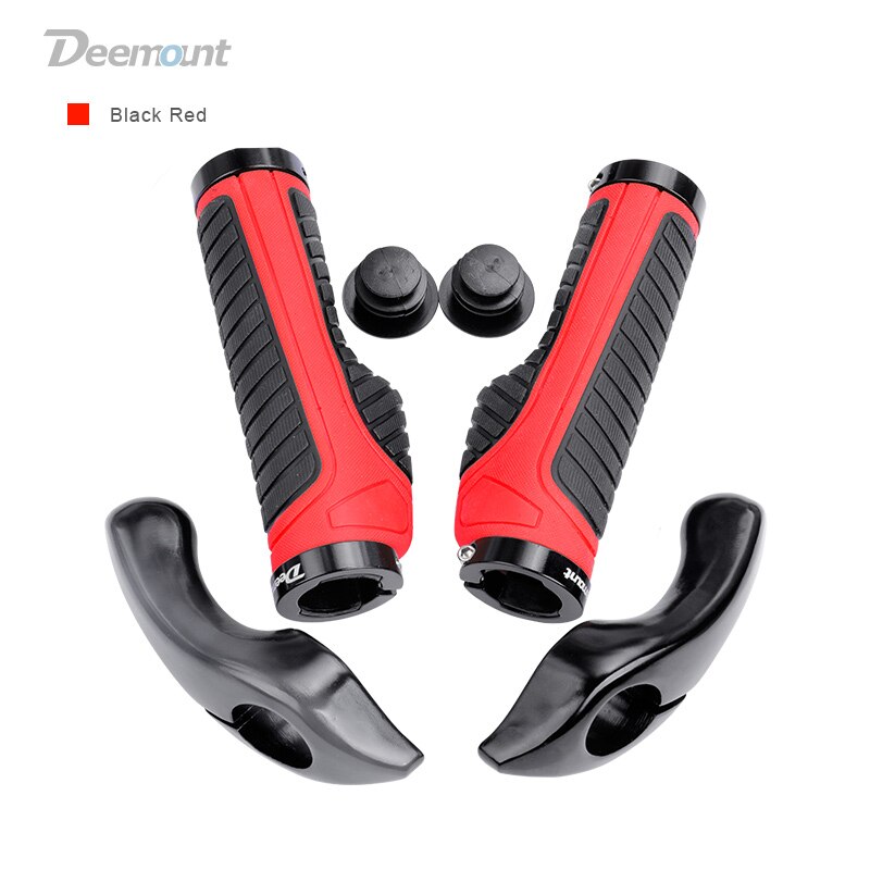 Deemount Bicycle Grips 2 Ends Fixed Lock Rings Gear Not-slip Shock Absorption Handlebar Rubber Grips Dual Color Casing: Black Red N Grip