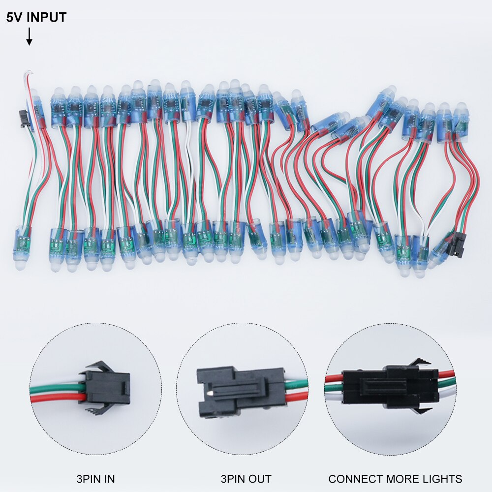 50pcs 12mm WS2811 Full Color LED Pixel Light Module DC 5V input IP68 waterproof 2811 IC LED Module christmas Light