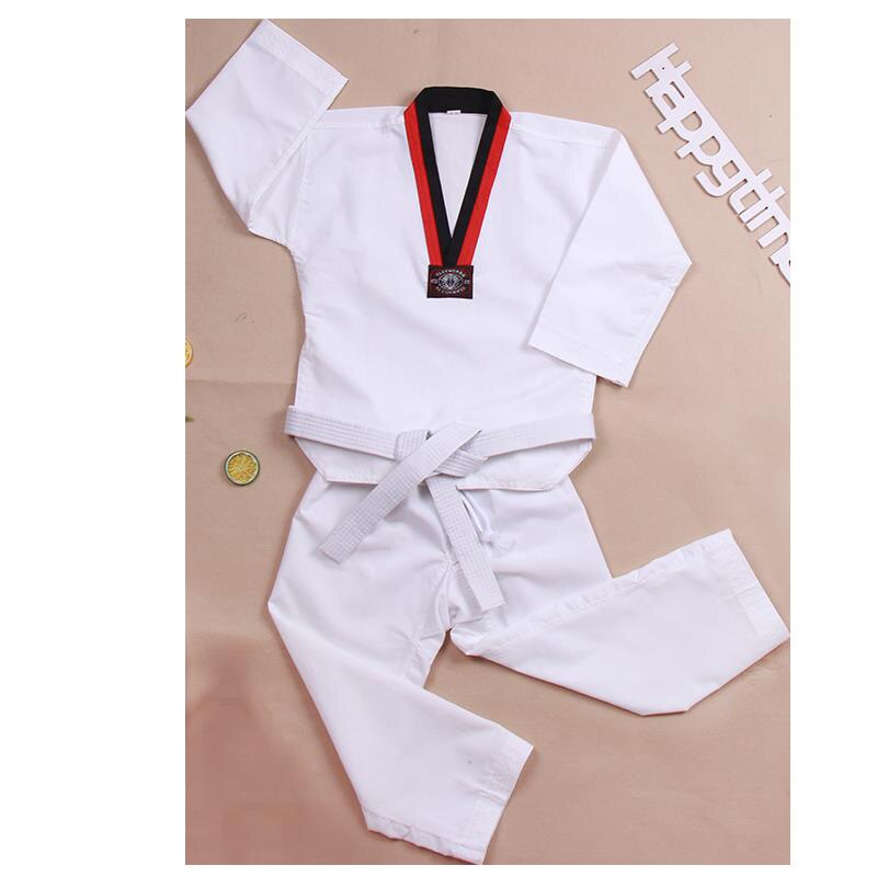 Uniforme de Taekwondo blanco tradicional para niños y adultos, traje de Taekwondo Dobok WTF, ropa de uniforme de Karate, entrenamiento de Fitness de manga larga