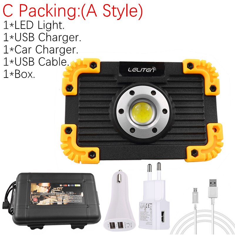 Usb genopladelig lommelygte bærbar cob led lommelygte udendørs jagt camping fakkel telt lanterne til 18650 or aaa batteri: C pakning - en stil / Intet batteri