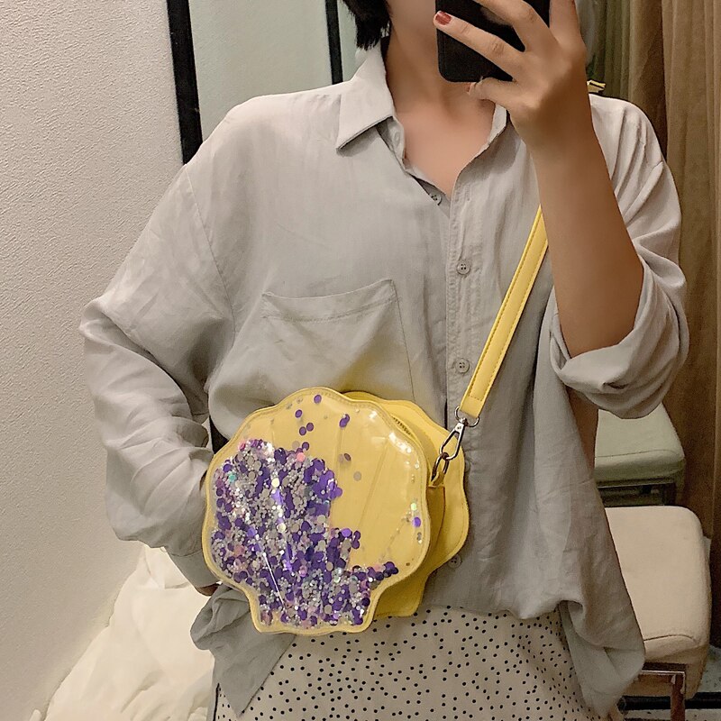 Vloeiende pailletten schelpvorm casual meisjes schoudertas tote crossbody tas dames buidel handtas dagelijkse clutch tas