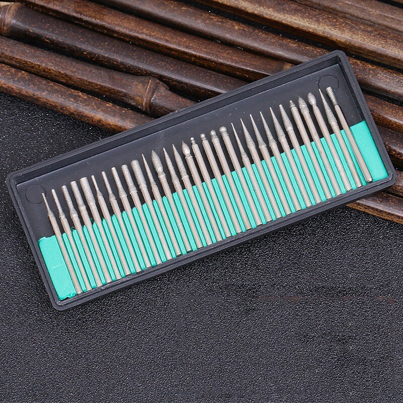 30 st skaft diamantborr set med låda för dremel elektriska slipmaskiner elverktygstillbehör slipverktyg 2.35mm 3mm