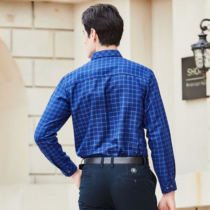 Nueva camisas de manga larga para hombre Camisa Social Masculina a cuadros estampado Koeran Camisa de trabajo de oficina ajustada de un solo pecho