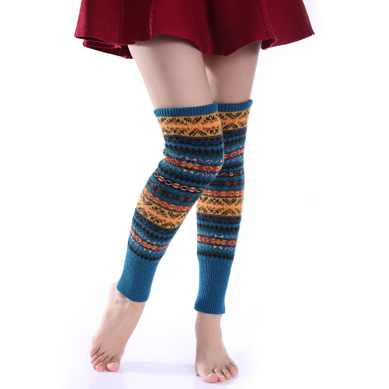2022 Winter Over Knie Lange Knit Cover Haak Vrouwen Beenwarmers Legging Warme Gestreepte Kerst Pierna Mujer Dij Beenwarmers