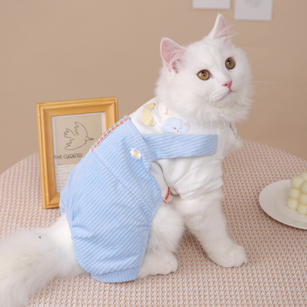 Costume de chat en molleton doux pour animal de compagnie, vêtement pour chien, pull, Kedi Katten: Bleu / XXL