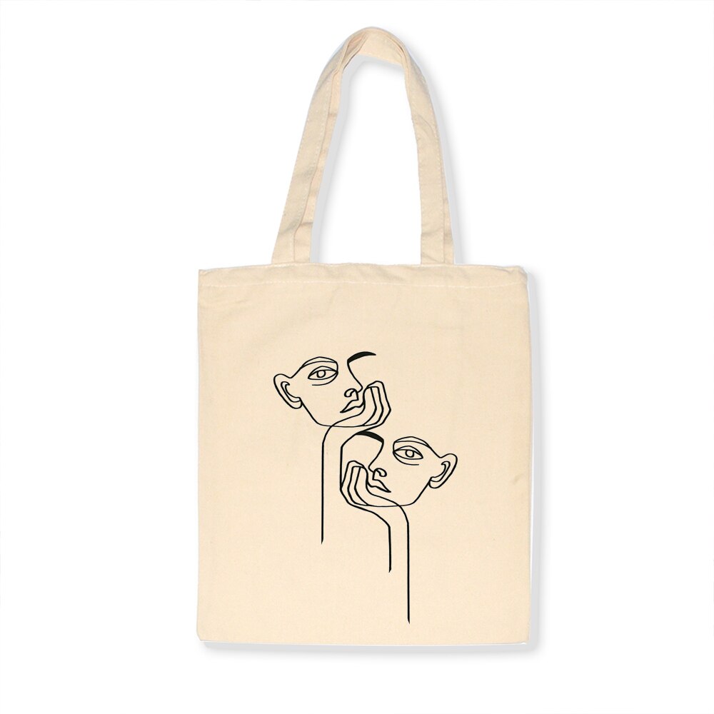 Fourre-tout décontractés ligne Art impression femmes toile sacs à bandoulière grandes dames sac à provisions sacs à bandoulière sac à main pour femmes Eco Shopper: F234BEIGE