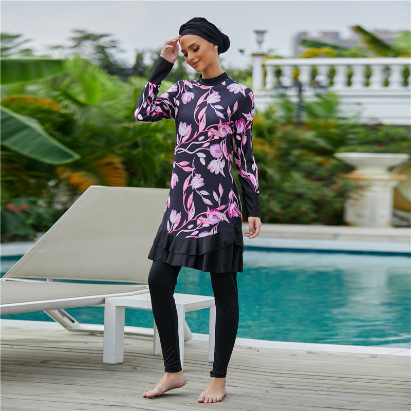 Burkini, langer muslimischer badeanzug für frauen, 3 -teilig, abaya, dubai, arabische damenbadeanzüge, türkei, maillots de bains, muslims ensemble  f2966