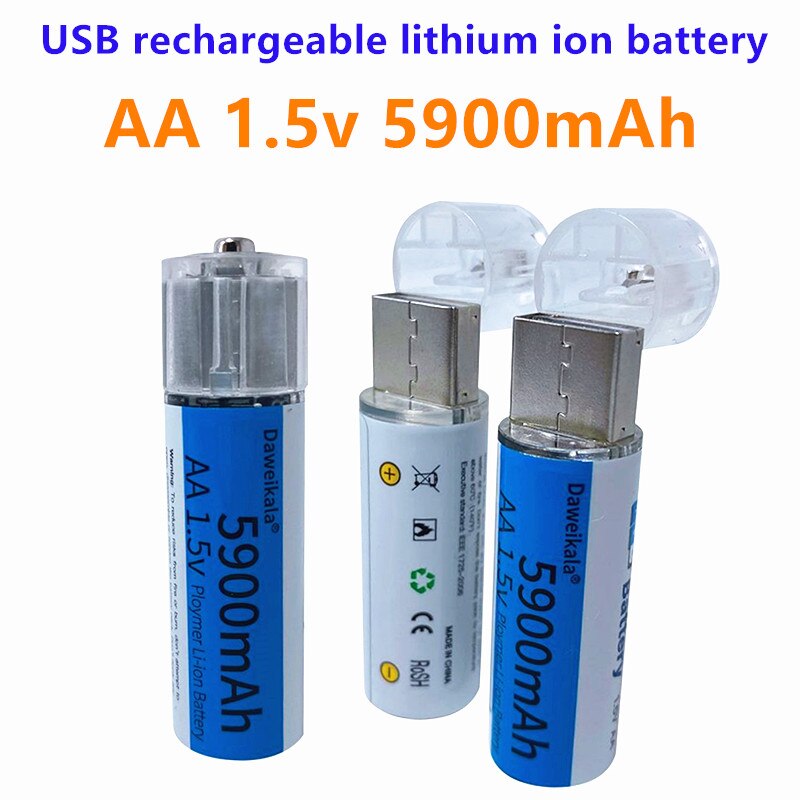 Usb Aa 1.5V Batterij 5900Mah Usb Oplaadbare Lithium Ion Batterij Aa 1.5V Batterij Voor Afstandsbediening controle Speelgoed Licht Batery