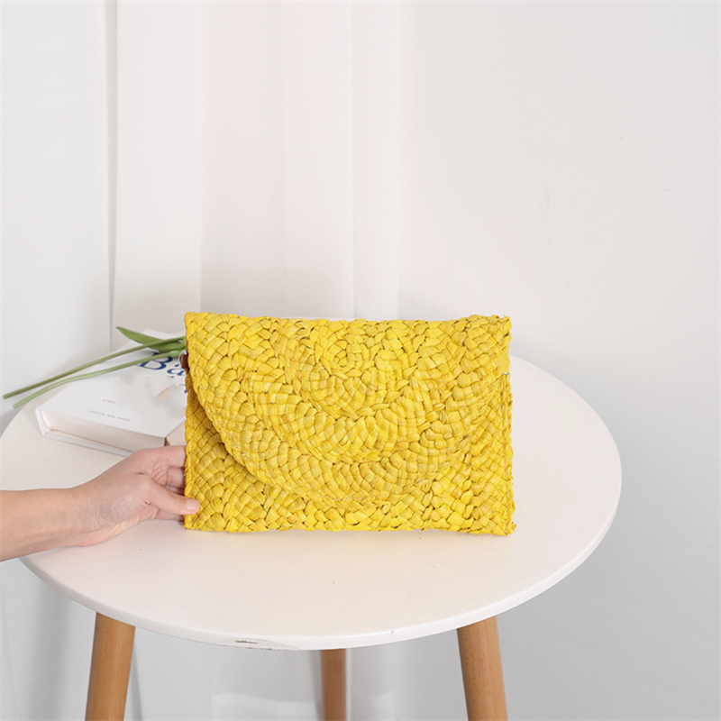 Yogodlns bolso de mano tejido de cáscara de maíz para cena, bolso grande de paja Simple a la para mujer, cartera informal de verano para vacaciones para mujer: Transparente