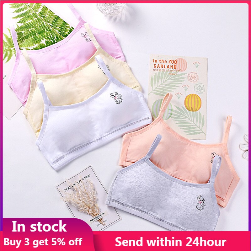 Girls Bras Teen Underwear Cotton Thin Strap Teenager Training Bra for 8-16 Years Summer Kids Vest Adolescente Underwear