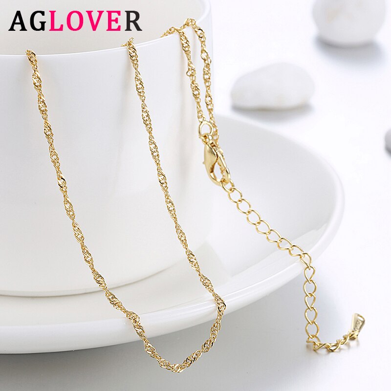 AGLOVER 925 Sterling Silver 18 Inch/20 Inch Gold/Rose Gold/Silver Water Wave Chian Necklace For Woman Jewelry