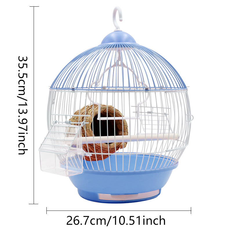 Round Bird Cage With Feeder Full Set Plastic Bird House Cage Bird Carrier For Small Birds All-Round Ventilation Can Be Detached: Blue