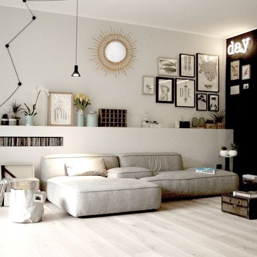 Espejo redondo de ratán para maquillaje, colgante de pared, nórdico, decoración artística innovadora