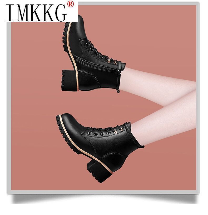 Bottes Martin en cuir souple et coton pour femmes, nouvelles chaussures chaudes de à semelle épaisse assorties avec tout, automne et hiver