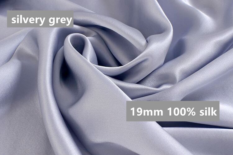 Silkestof 19mm bredde 114cm 100%  mulberry silke flerfarvet almindelig farvet silke kjole stof silke sengetøj tørklæde  ls1801: Sølvgrå