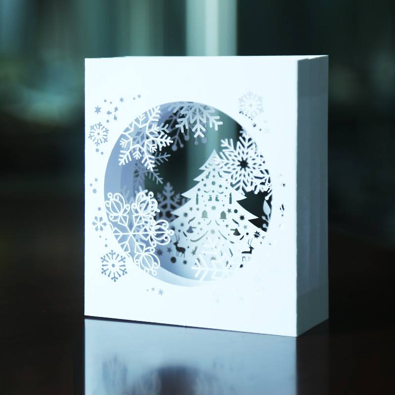 Handmade Merry Christmas Greeting Card 3D Pop Up Tree Box Snowflake Greeting Cards Craft Invitation