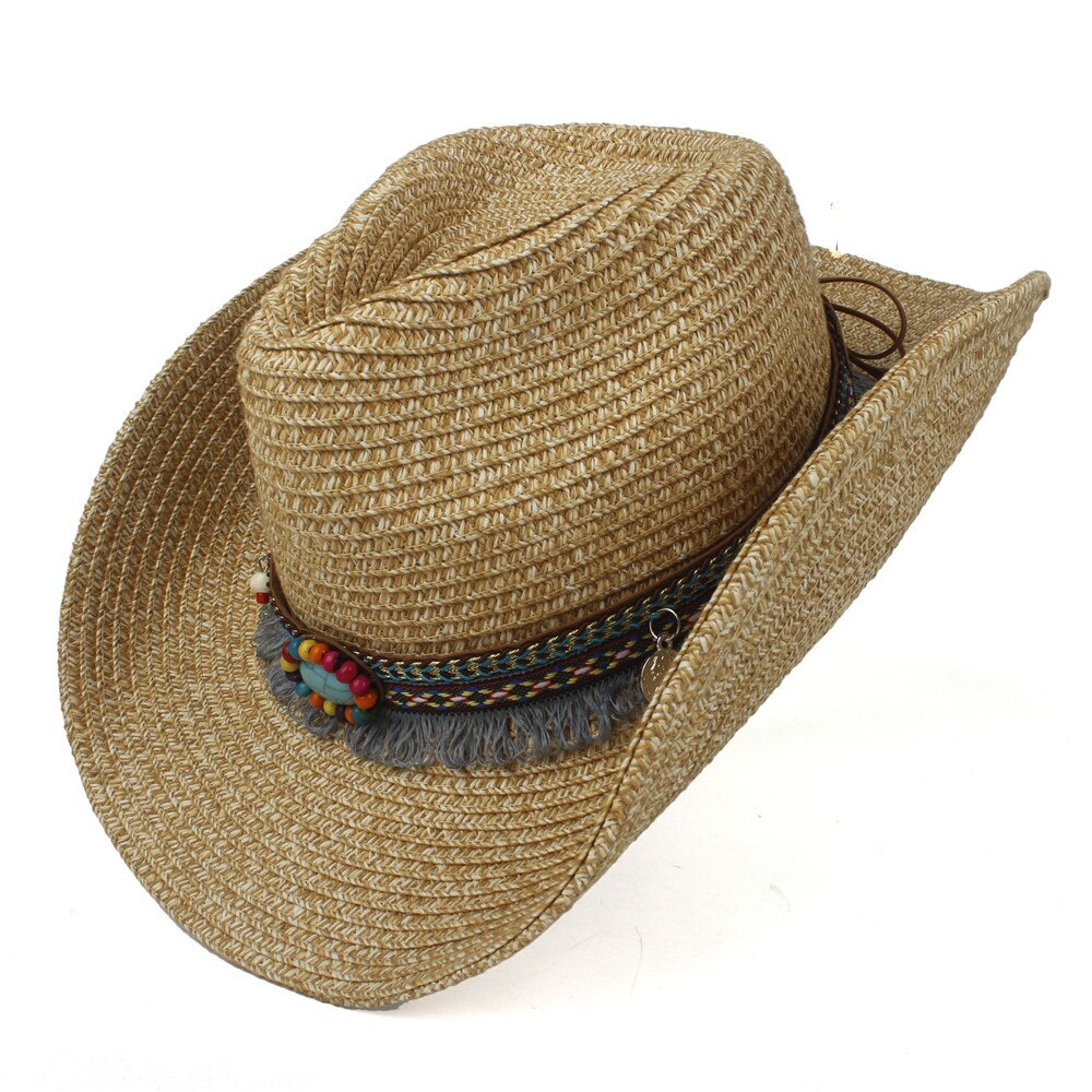Damen Western cowboyhut mit hohlrand, sommer strohhut, Bohemien-stil, Sombrero hombre, strandhut, Cowgirl-jazzhut, größe 56-58cm