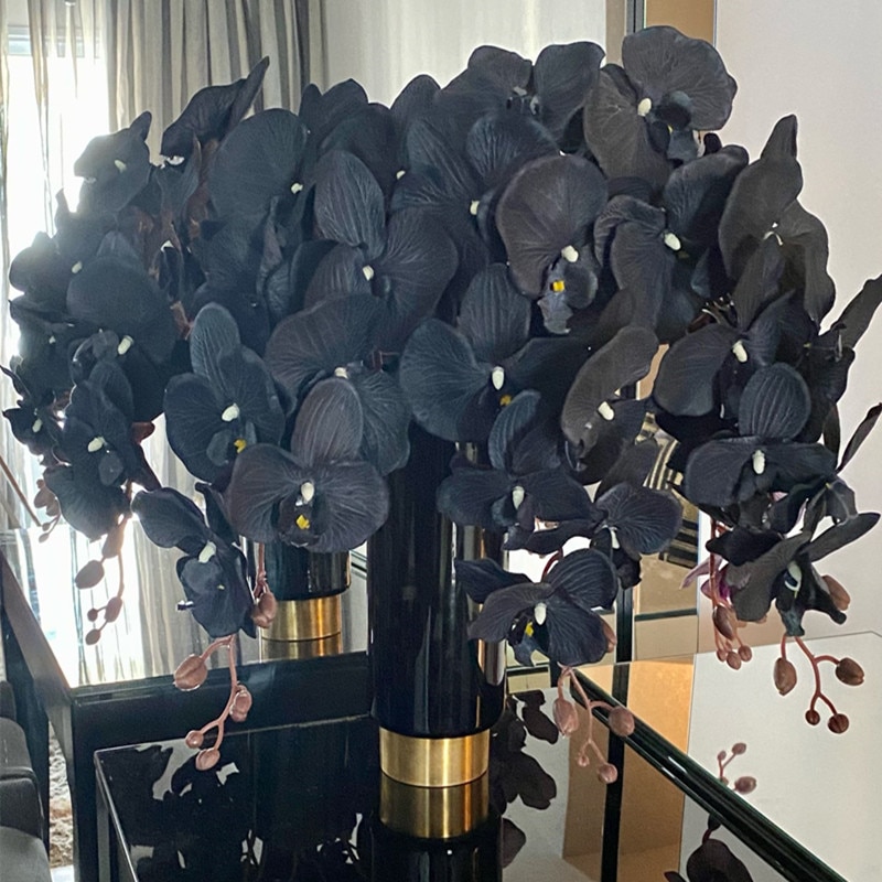Orquídea Negra grande de 105cm, orquídea, flor de seda Artificial, Phalaenopsis para boda, jardín, decoración de habitación, flores artificiales