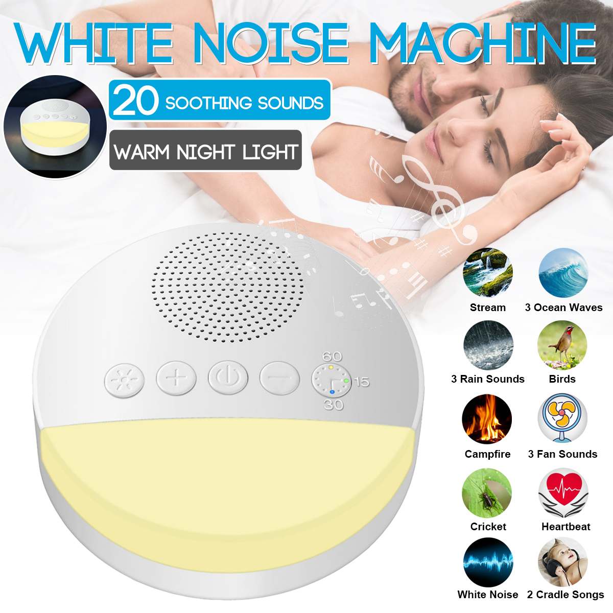 Bærbar usb genopladelig hvid støj maskine tidsbestemt nedlukning søvn lyd maskine til sove og afslapning til baby voksen