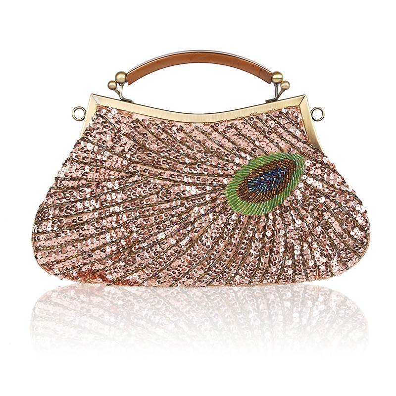 Vintage Women Clutches Purse Green Evening Bags Peacock Pattern Sequins Beaded Bridal Clutch Bag Purse Luxury Mini Handbag