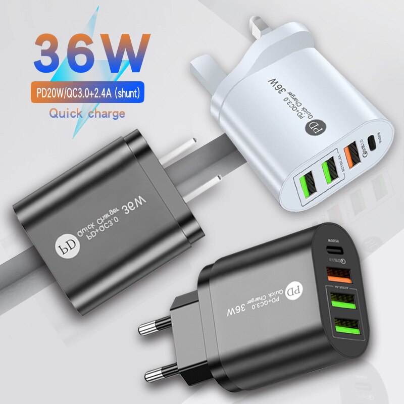 Usb-schnellladeadapter (36w qc3.0 pdx 3 für apple iphone 13 pro, 12, 11, 8, 7, ipad (eu/uk/us-stecker, pd-ladegerät, typ c)