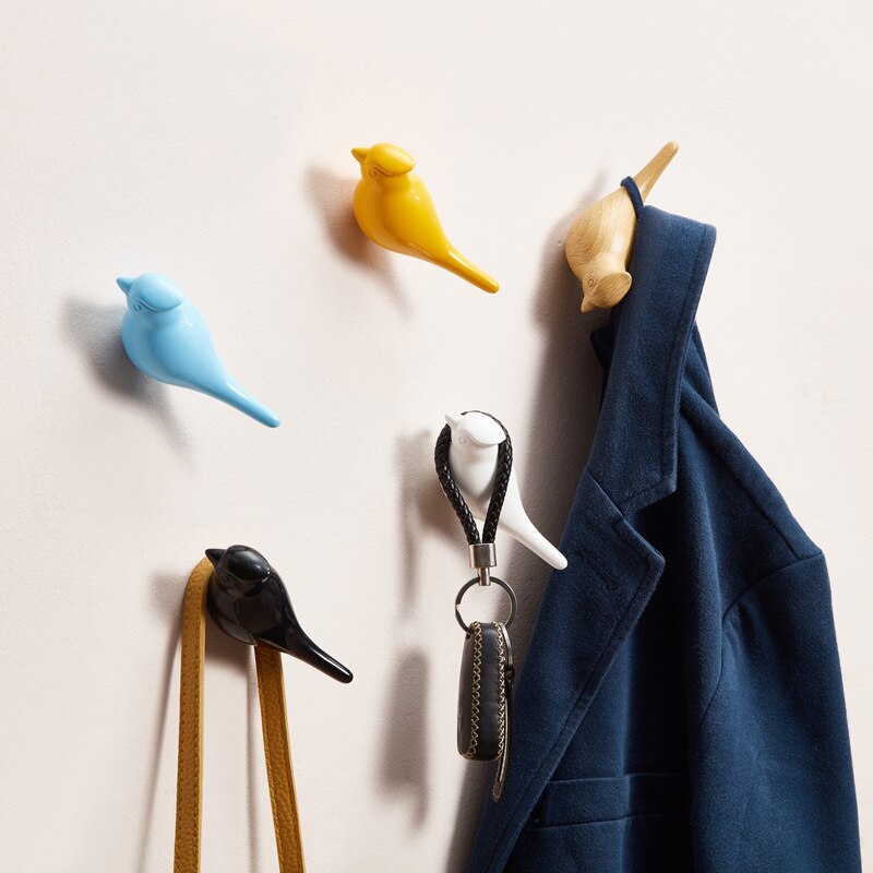 Kreatywna ściana haki ozdoba w kształcie ptaka żywica drewno ziarna haki drzwi robić sypialni po zwierzęta haki 3D wieszak na płaszcze pojedynczy wieszak ścienny