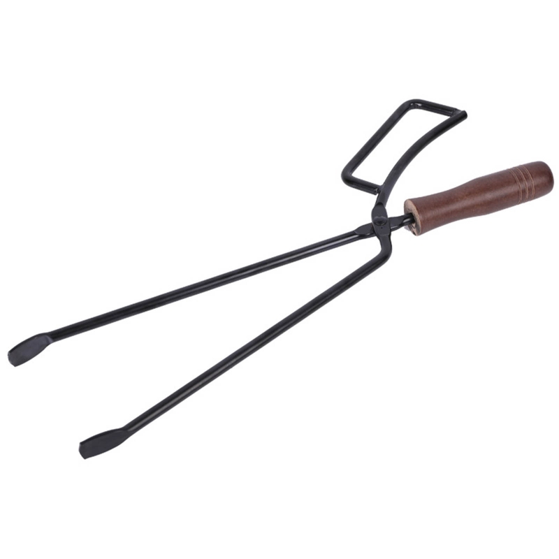 Pinza per Barbecue a carbone con manico in legno in metallo antiscottatura con custodia in pelle pinza per falò da campeggio all&#39;aperto