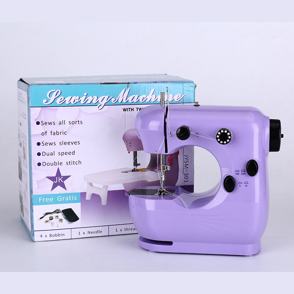 Sewing Machine Mini Portable Electric Household Pedal Multifunctional With Night Light Handmade DIY Purple For Beginners