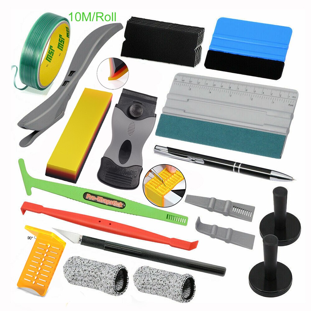 FOSHIO Auto Zubehör Kit Carbon Fiber Vinyl Wrapping Werkzeuge Auto Film Aufkleber Wrap Schaber Messer Fenster Tönung Rakel Set: Set 8