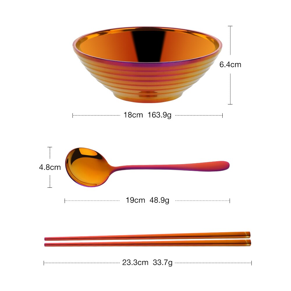 Japanese Stainless Steel Ramen Instant Noodles Bowl Large Rice Soup Salad Double layer Bowl For Restaurant Kitchen Tableware: Rainbow NO.3 3pcs