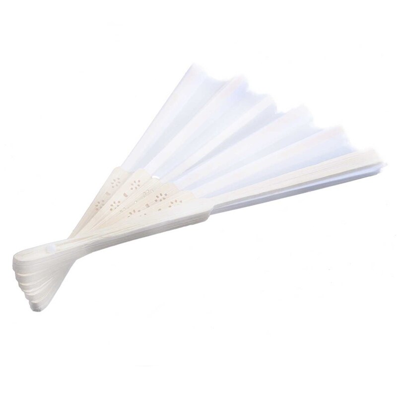 24 pcs/lot White Folding Silk Hand Fan with bag Wedding & Party 21cm
