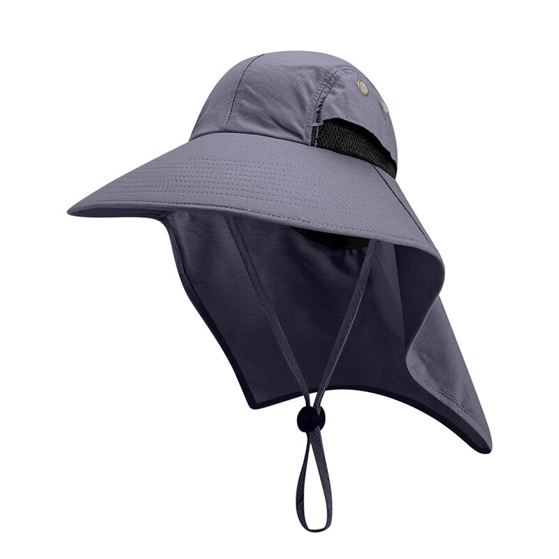 Outdoor Flap Golf Cap Wide Brim Lightweight UV Protection Waterproof Portable Neck Cover Sun Hat With Chin Strap Anti-water: Gray