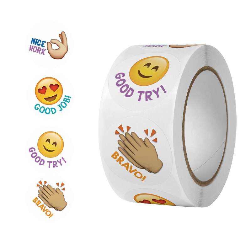 1 Roll/500Pcs Smiley Gezicht Stickers Gelukkig Gezicht Dank U Sticker Roll Cirkel Stippen Papieren Etiketten Beloning Stickers leraren Sticker: B2