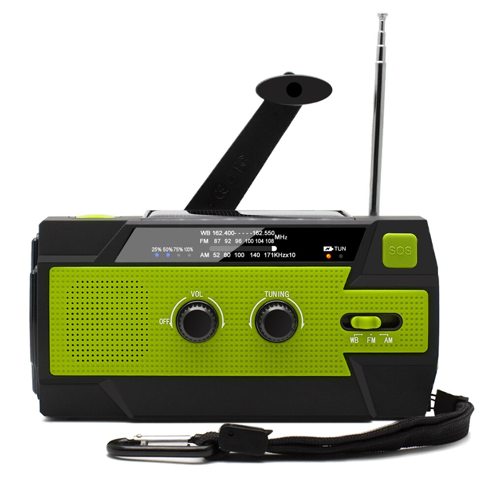 4000Mah Solar Radio Multifunctionele Emergency Radio Mobiele Powerbank Am/Fm Weersverwachting Radio Led Zaklamp Dropshiping: green