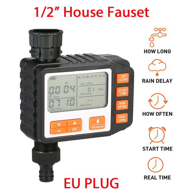 Programmable BT Water Timer Hose Faucet Timer Outdoor Battery Operated Water Flow Meter Automatic Watering Sprinkler System: Gold